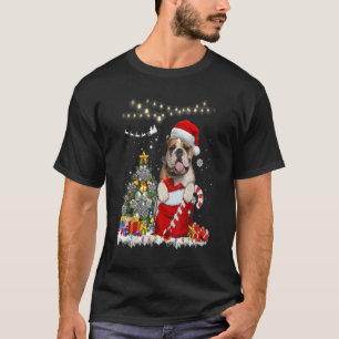 Camiseta Ornamen Gorra de Bulldog inglés Santa Lughts Navid