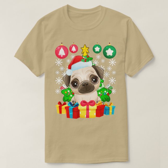 Camiseta Ornamento de árbol de navidad de pug femenino Navi (Diseño del anverso)