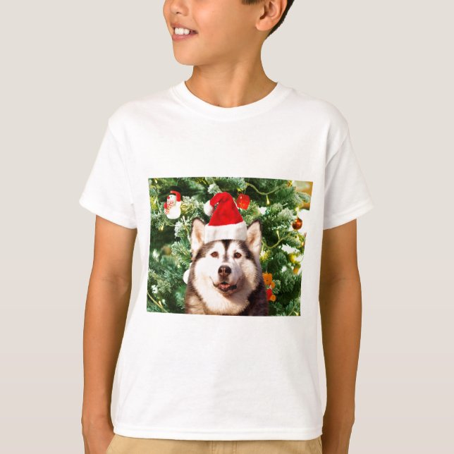 Camiseta Ornamento de árbol de navidad siberiano Husky Snow (Anverso)