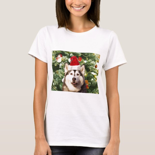Camiseta Ornamento de árbol de navidad siberiano Husky Snow (Anverso)