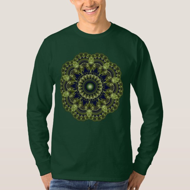 Camiseta Ornamento de mosaico verde fractal (Anverso)