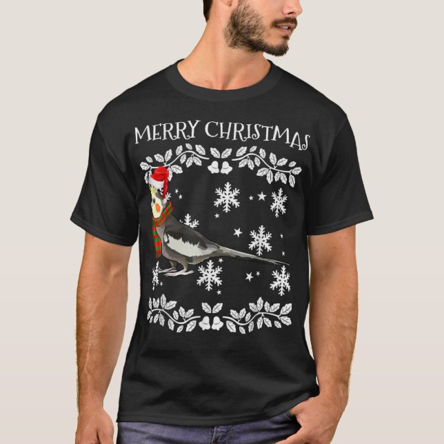 Camiseta Ornamento de Navidad de Bird Merry Cockatiel (Anverso)