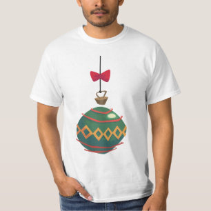 Camiseta Ornamento de Navidad Verde Retro con arco rojo