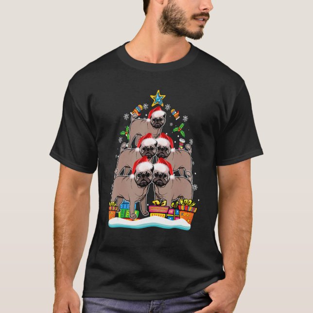 Camiseta Ornamento del árbol de navidad Pug Santa Hat Perro (Anverso)
