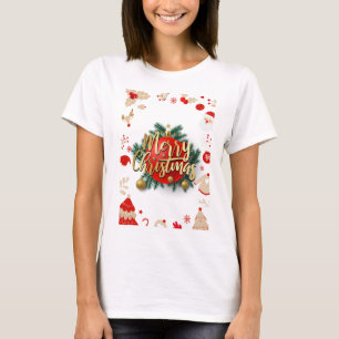 Camiseta Ornamento navideño festivo con iconos de vacacione