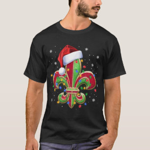 Camiseta Ornamento navideño Fleur De Lis con Santa Hat Xma