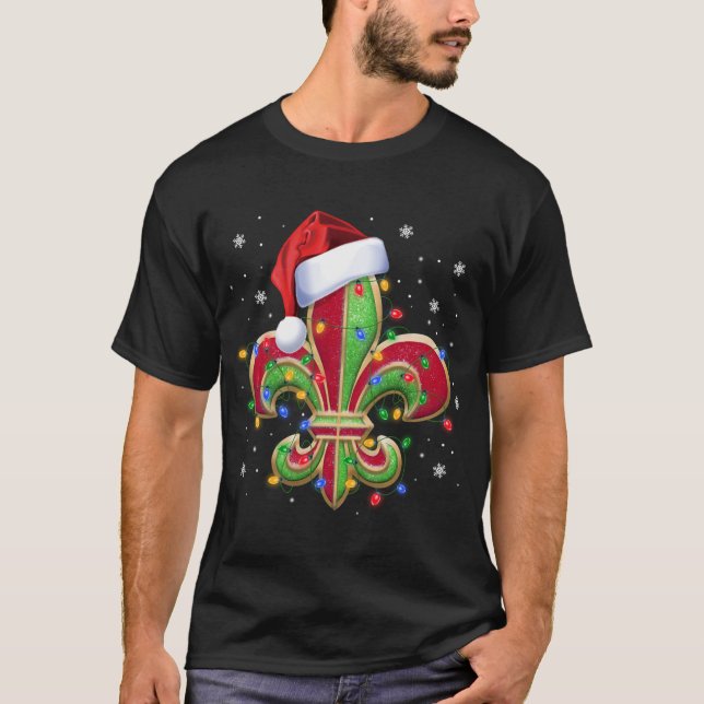 Camiseta Ornamento navideño Fleur De Lis con Santa Hat Xma (Anverso)