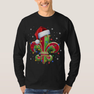 Camiseta Ornamento navideño Fleur De Lis con Santa Hat Xma