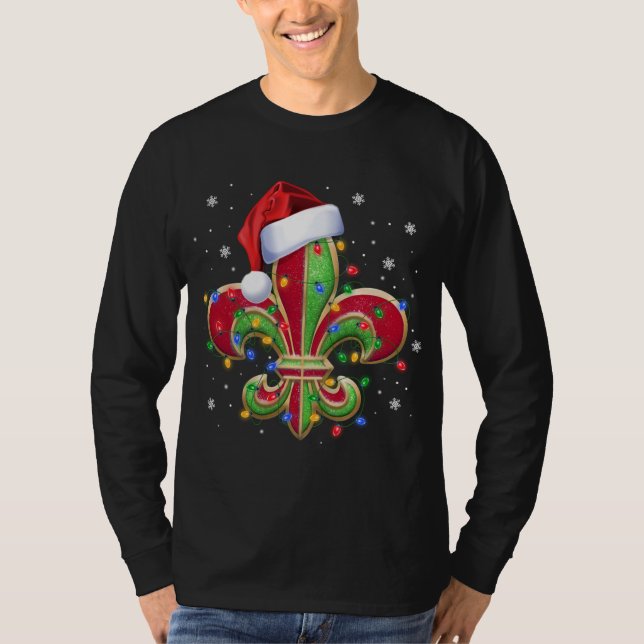 Camiseta Ornamento navideño Fleur De Lis con Santa Hat Xma (Anverso)