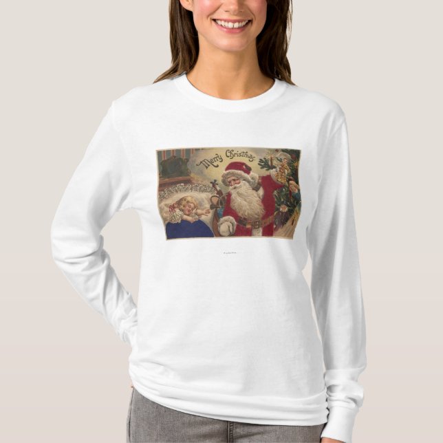 Camiseta Ornamentos colgantes de GreetingSanta del navidad (Anverso)