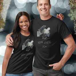 Camiseta Ornamentos de Navidad Retro Gris Negro