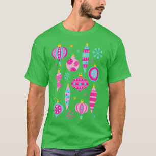 Camiseta Ornamentos de Navidad Retro Pink Mid Century Moder