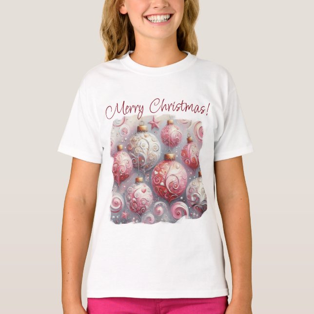Camiseta Ornamentos navideños fantásticos Rosa Personalizad (Anverso)