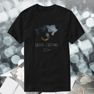 Camiseta Ornamentos Vintage de Navidad Negra con cinta de o