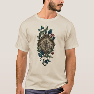 Camiseta Ornata de Brújula Floral Botánica Vintage
