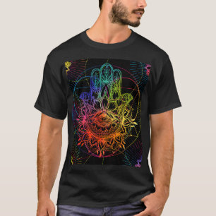 Camiseta Ornate hamsa: patrón de neón dibujado a mano.