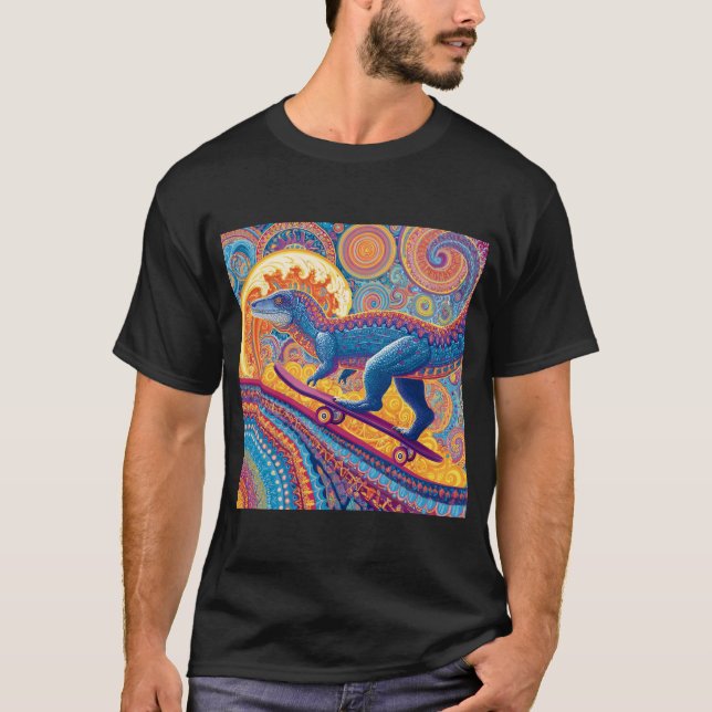 Camiseta Ornate Psychedelic Dino Skater (Anverso)