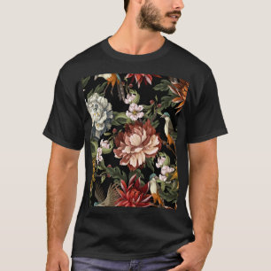 Camiseta Ornate Vintage Peonies, Rosas, Aves.