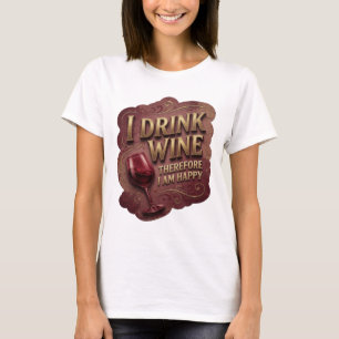 Camiseta Oro atrevido Bebo vino, por lo tanto, soy feliz
