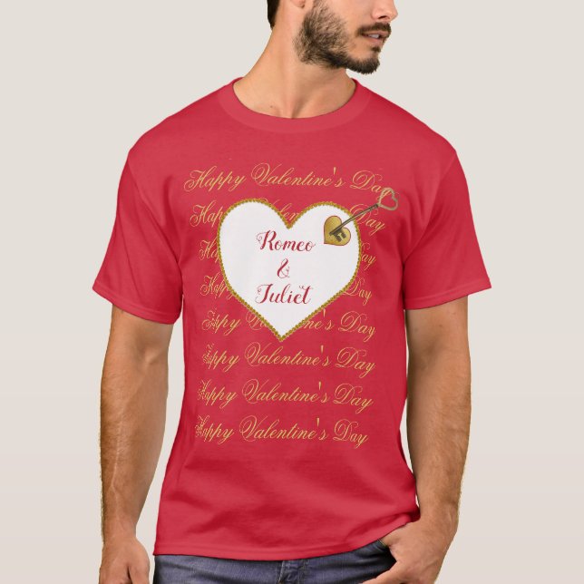 Camiseta Oro Corazón Rojo Romance Cute Día de San Valentín  (Anverso)