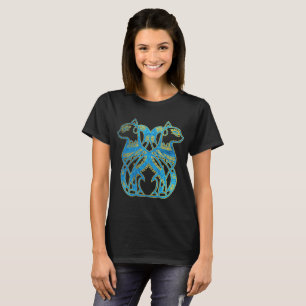 Camiseta Oro de los gatos egipcios y vitral azul
