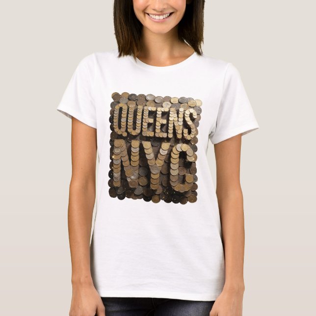 Camiseta Oro de Moda Diseño de Declaración QUEENS NYC (Anverso)