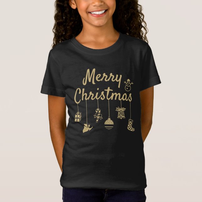 Camiseta Oro de Ornamentos de Feliz Navidad (Anverso)