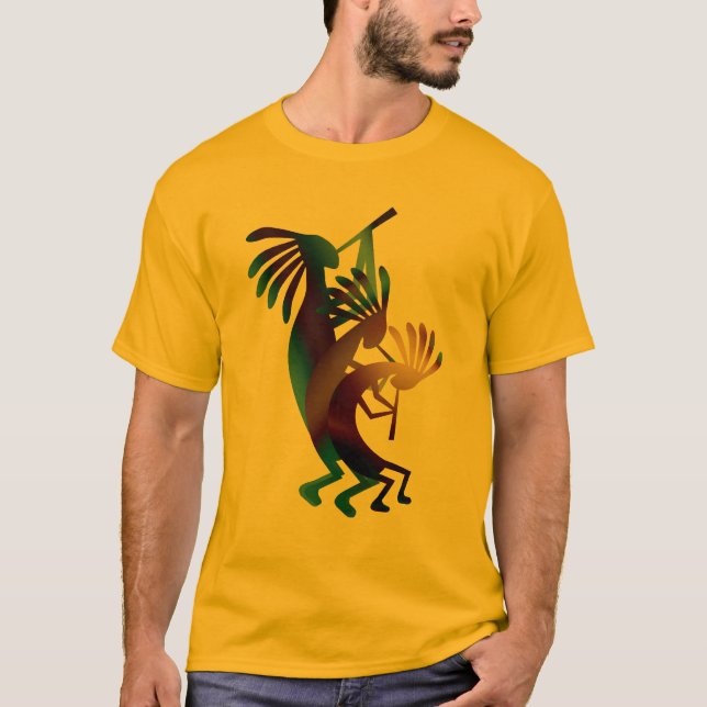 Camiseta Oro del músico de danza Kokopelli (Anverso)