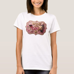 Camiseta Oro Impactante Motivo Artístico de VINO Y COMIDA