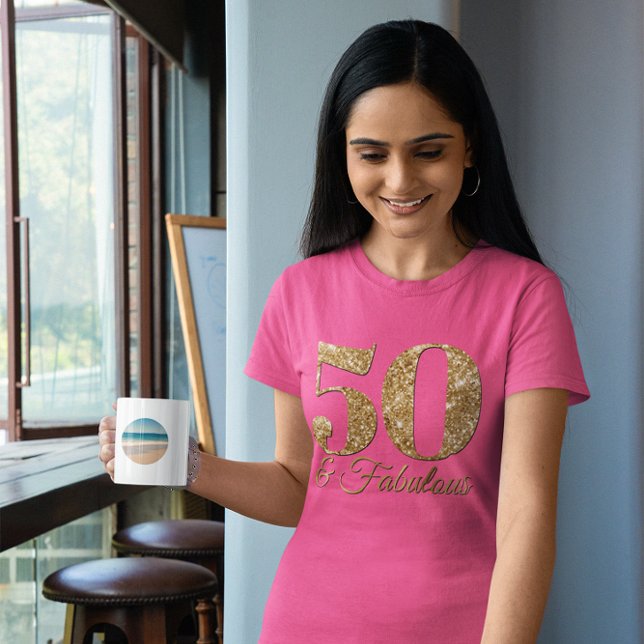 Camiseta Oro Purpurinoso 50 y rosa fabuloso (50 & Fabulous Birthday Tee)