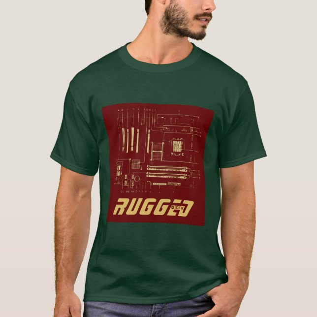Camiseta oro rojo Rugged Geek | Tarjeta de circuito | Tecno (Anverso)