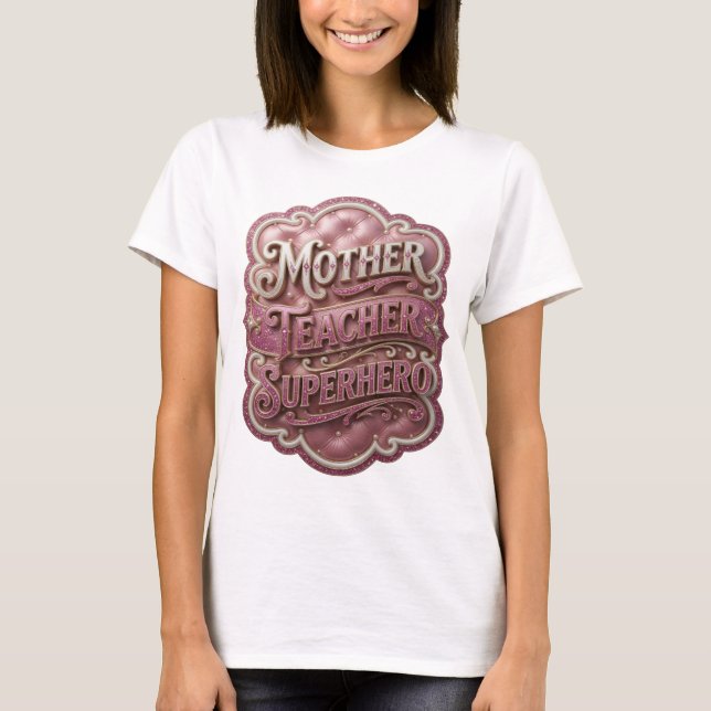 Camiseta Oro Snappy MAMÁ MAESTRA SUPERHÉROE (Anverso)