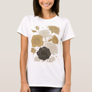 Camiseta Oro Vibrante Arte de Texto 3D ROSAS DORADAS