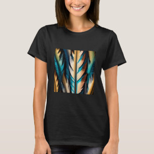 Camiseta Oro y arte de plumas Verde azuladas