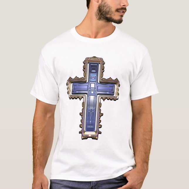 Camiseta Oro y cruz de neón azul (Anverso)