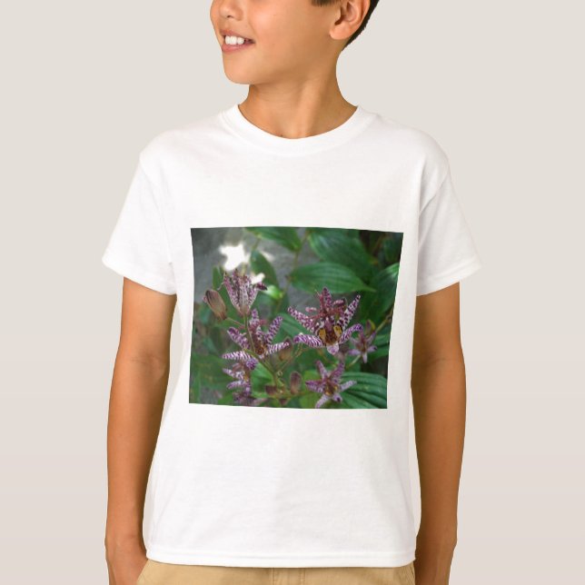 Camiseta Orquídea de rayas blancas púrpura como lilo floral (Anverso)