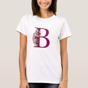 Camiseta Orquídea Elegante Monograma Inicial B