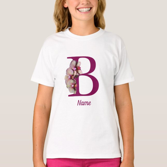 Camiseta Orquídea Elegante Monograma Nombre Inicial B (Anverso)