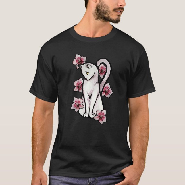 Camiseta Orquídea Gato Blanco Flor (Anverso)