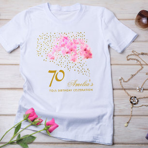 Camiseta Orquídea Rosa Acuarela Dorada Purpurina 70 cumplea