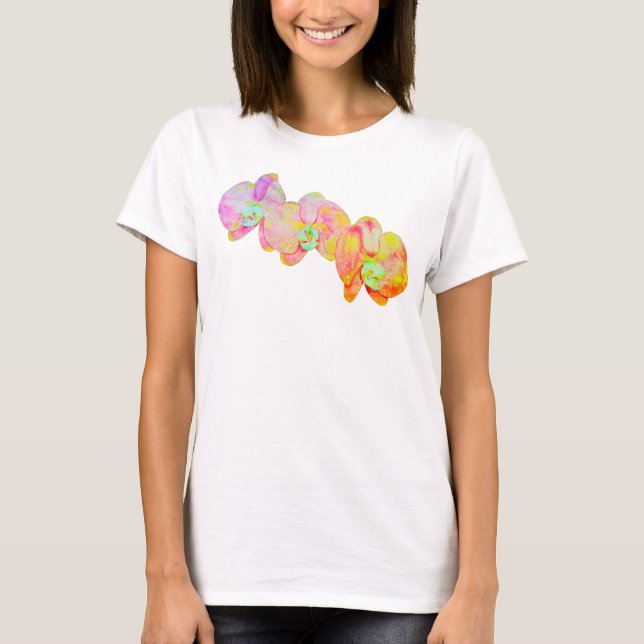 Camiseta orquídeas caribeñas, flores acuáticas tropicales (Anverso)
