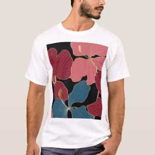 Camiseta Orquídeas de oro, elegantes líneas florales de art