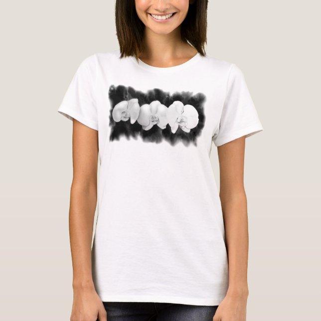 Camiseta Orquídeas elegantes en acuarela en blanco y negro (Anverso)