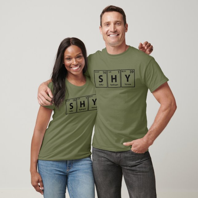 Camiseta Ortografía de elementos periódicos Shy (S-H-Y) (Unisexo)