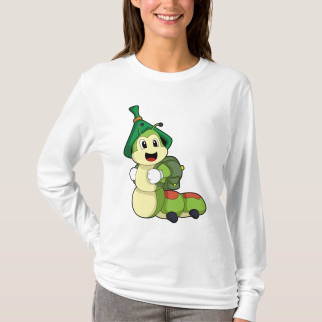 Camiseta Oruga como estudiante con mochila (Anverso)