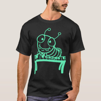 Camiseta Oruga linda toca teclas de piano de teclado Animal