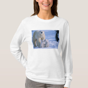 Camiseta Osa polar hembra de pie con 2 cachorros