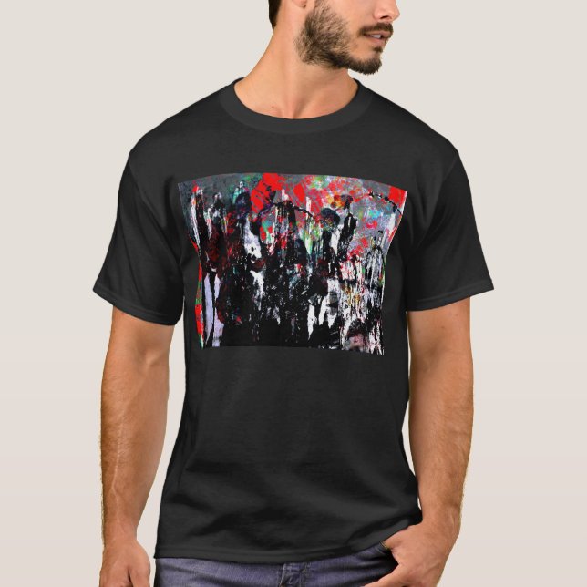 Camiseta oscura básica con la pintura del abstact (Anverso)