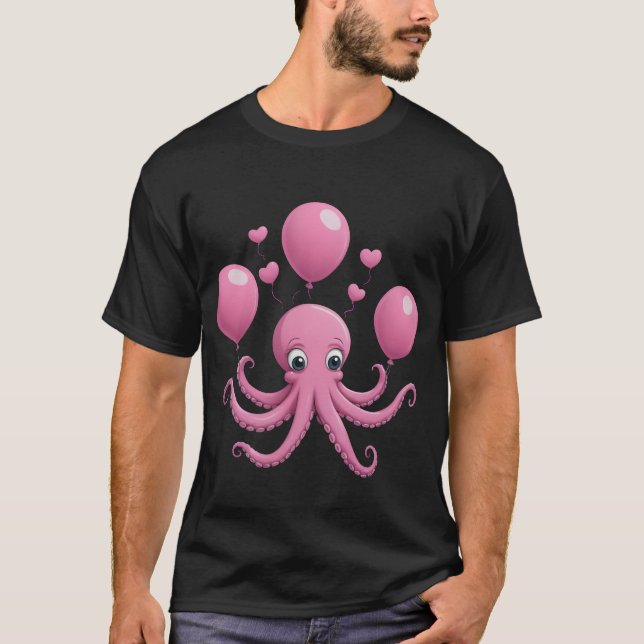Camiseta oscura básica con pulpo encantador (Anverso)