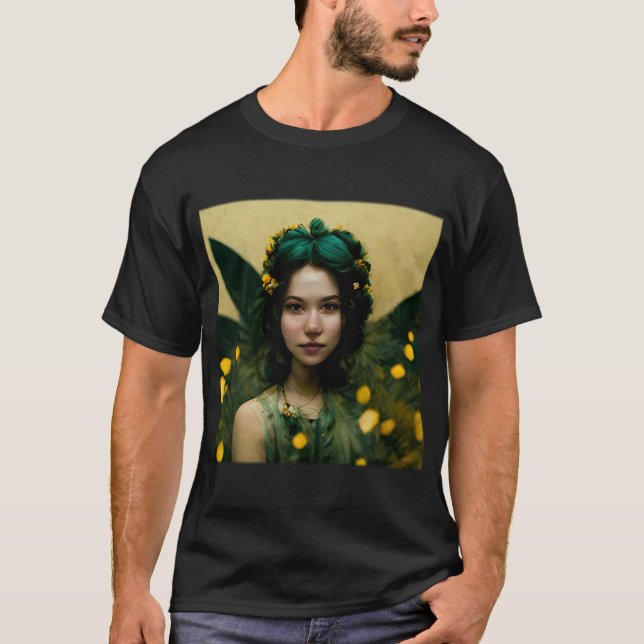 Camiseta oscura básica de hadas verdes (Anverso)